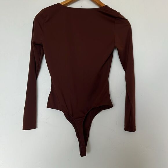 Brown Shapewear Long Sleeve Thong Bodysuit Tummy Control Size Medium - Picture 3 of 3